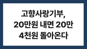 고향사랑기부제 세액공제 표지: 고향사랑기부, 20만원 내면 20만 4천원 돌아온다